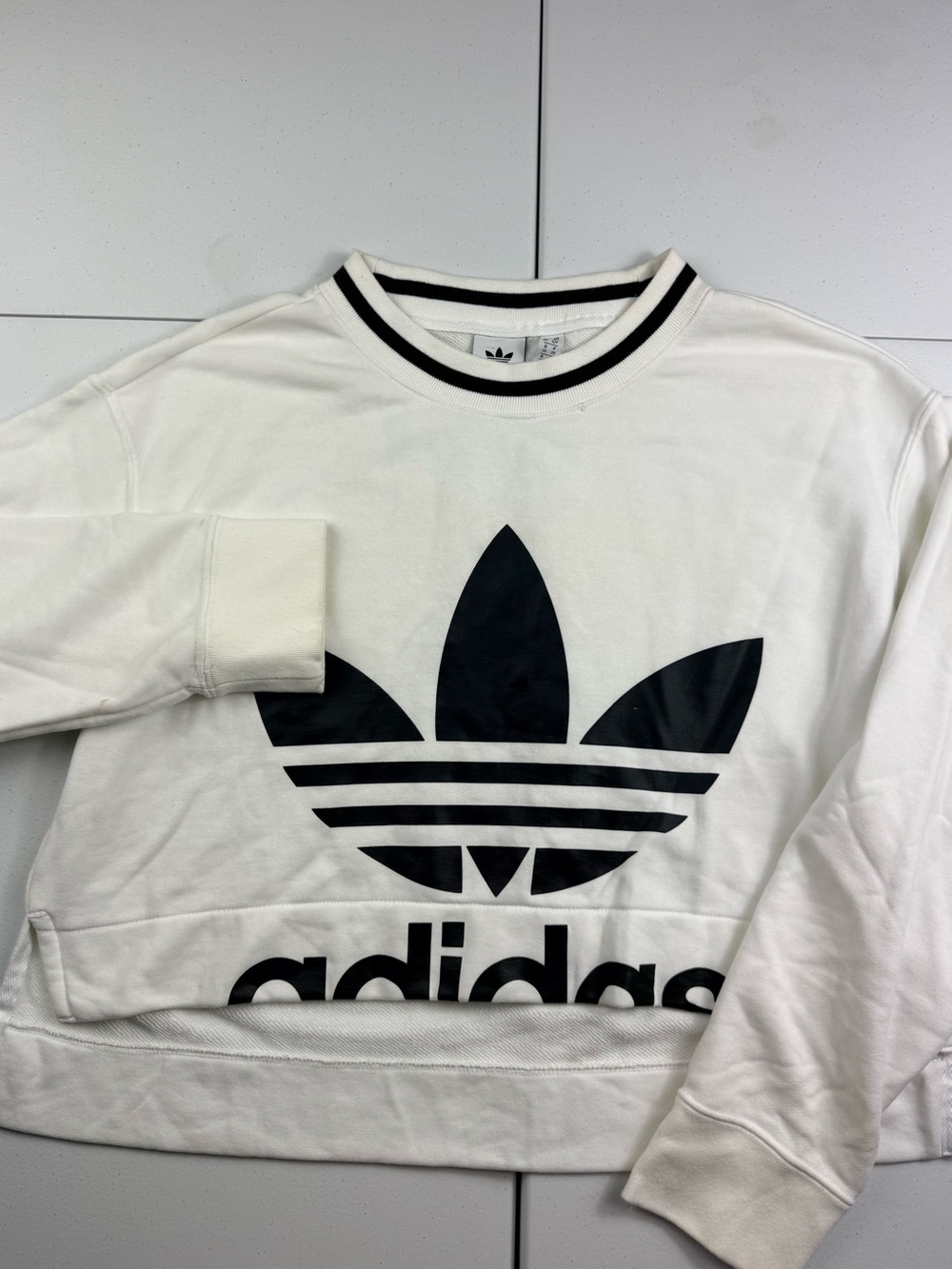 Adidas White Trefoil Logo Crewneck Sweater